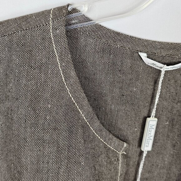 Womens Business Casual Office Pure Linen Cardigan Jacket Max Mara Gray Brown 12 - Picture 6 of 16